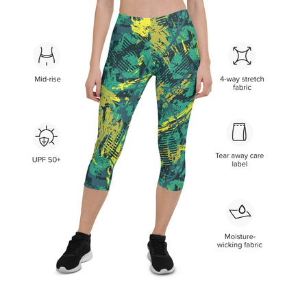 green yellow jersey pattern Capri Leggings