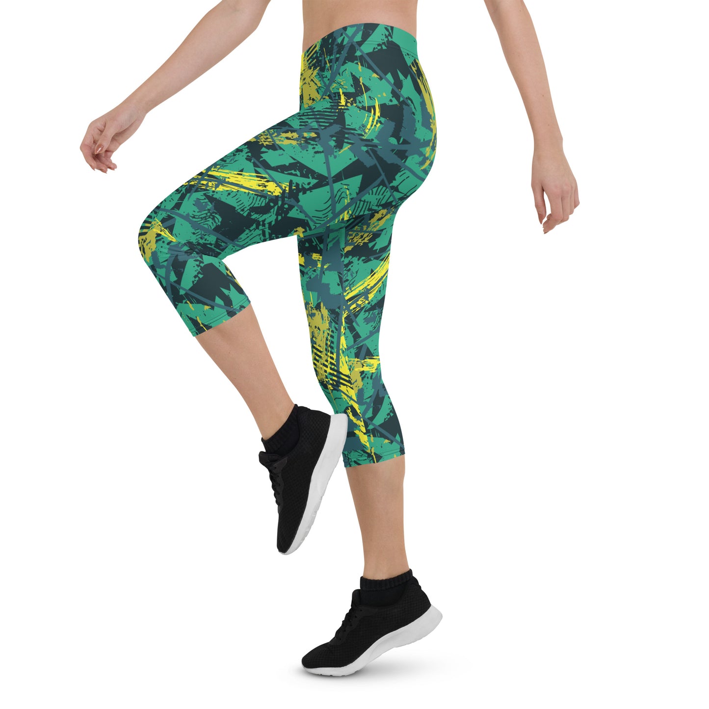 green yellow jersey pattern Capri Leggings