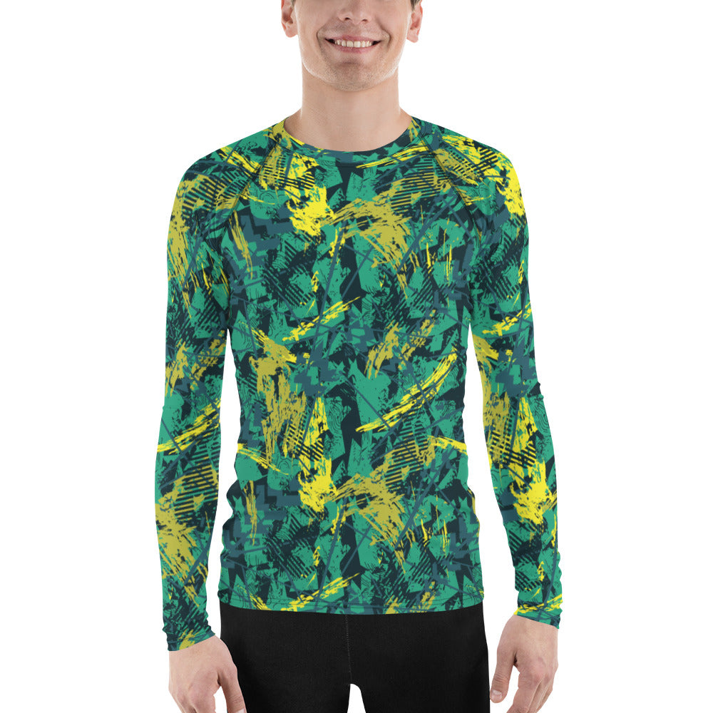 green yellow jersey pattern Men's Rash Guard