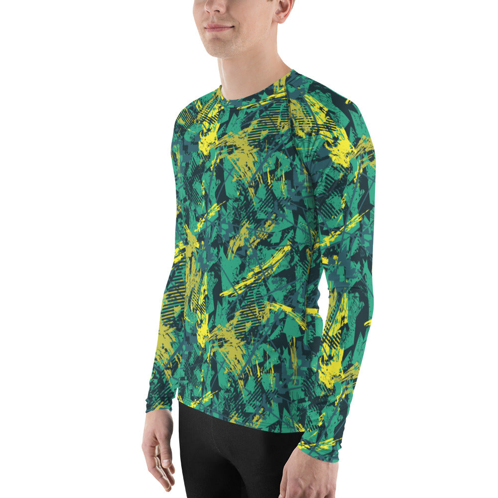 green yellow jersey pattern Men's Rash Guard