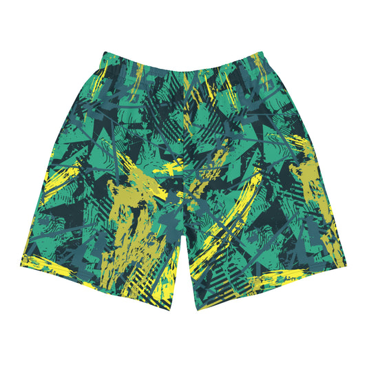 green yellow jersey pattern Men's Recycled Athletic Shorts