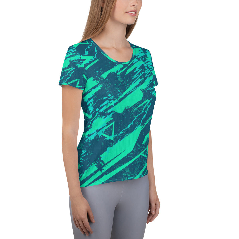 Nautical Jade All-Over Print Women's Athletic T-shirt