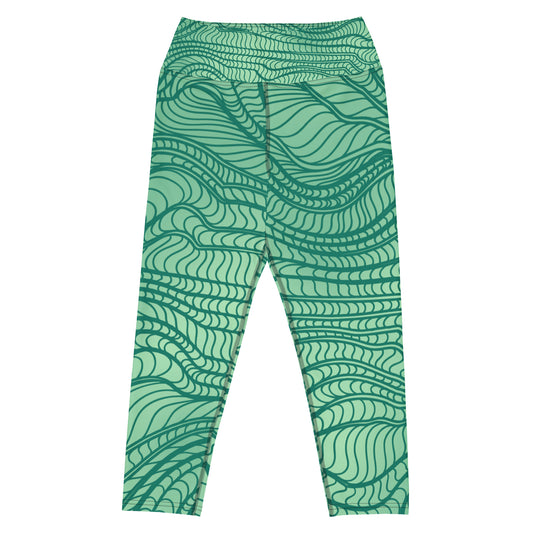 waves pattern Yoga Capri Leggings