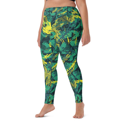 green yellow jersey pattern Yoga Leggings