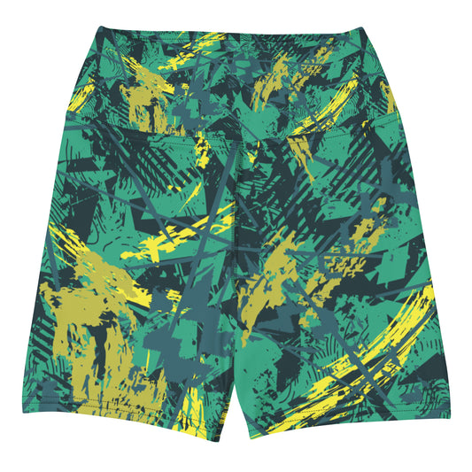 green yellow jersey pattern Yoga Shorts