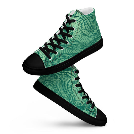 Black waves pattern Men’s high top canvas shoes