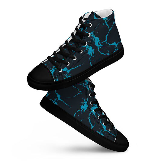 Black Nautical Waves Men’s high top canvas shoes