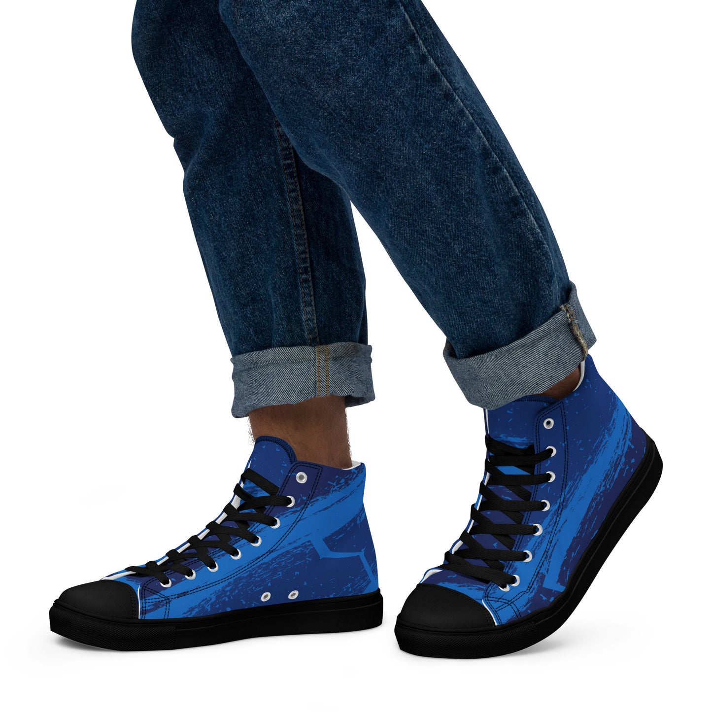 Black Grunge textured Men’s high top canvas shoes