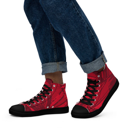 Black Red jersey pattern Men’s high top canvas shoes