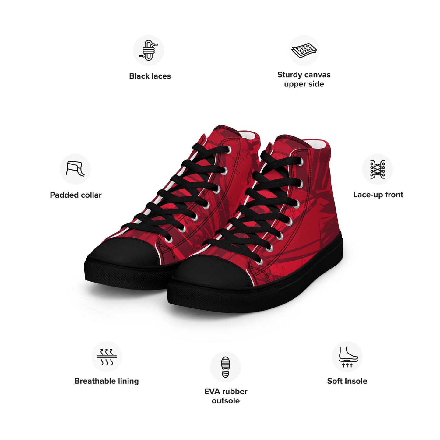 Black Red jersey pattern Men’s high top canvas shoes