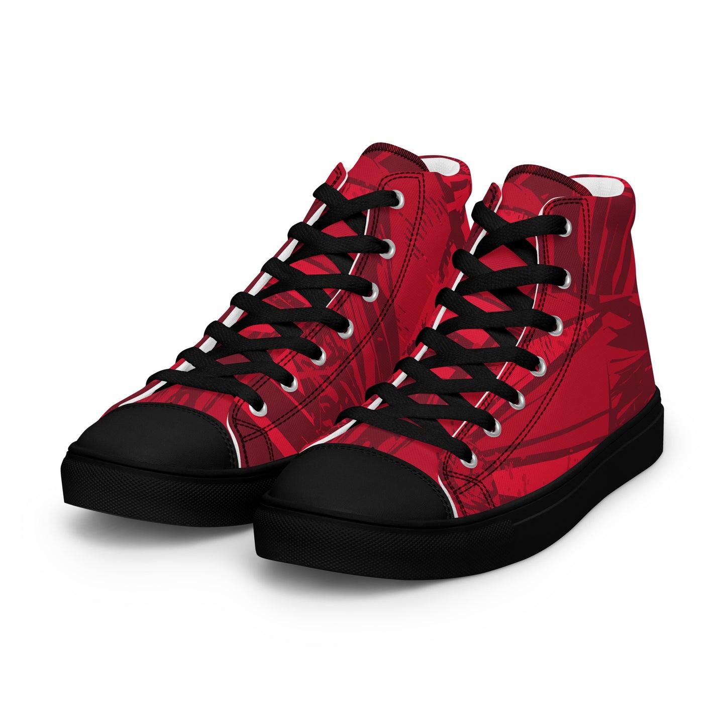 Black Red jersey pattern Men’s high top canvas shoes