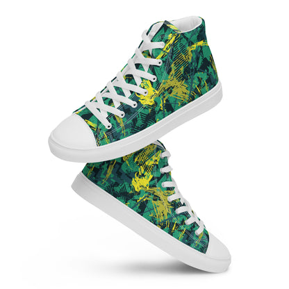 White green yellow jersey pattern Men’s high top canvas shoes