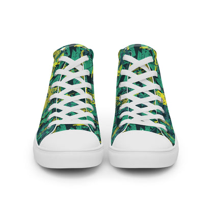 White green yellow jersey pattern Men’s high top canvas shoes