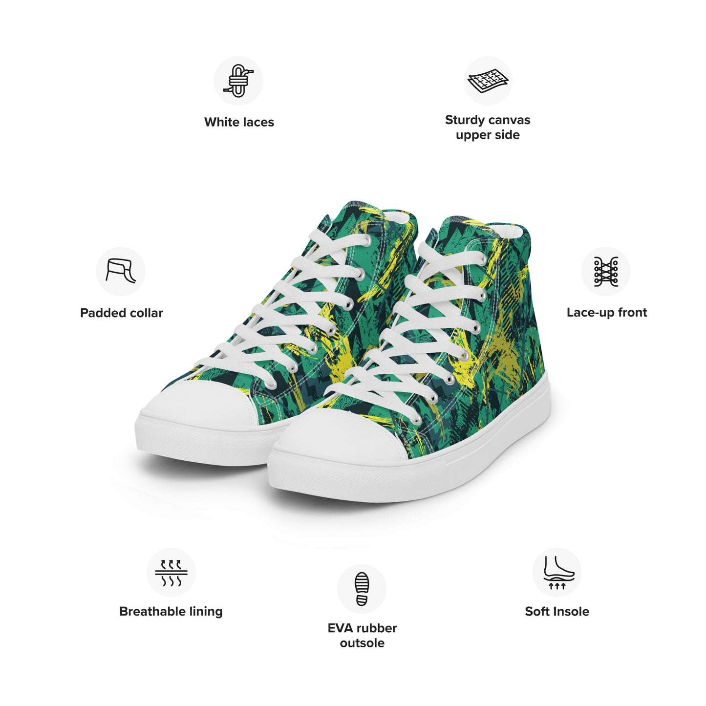 White green yellow jersey pattern Men’s high top canvas shoes