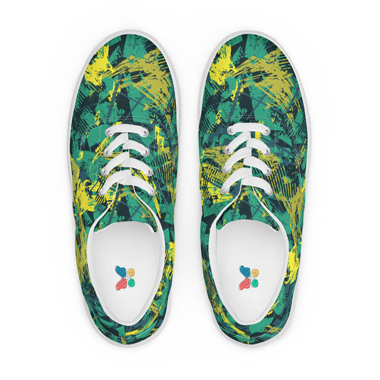 green yellow jersey pattern Men’s lace-up canvas shoes