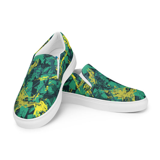 green yellow jersey pattern Men’s slip-on canvas shoes