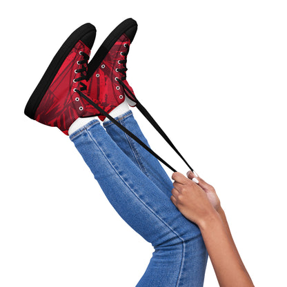 Black Red jersey pattern Women’s high top canvas shoes