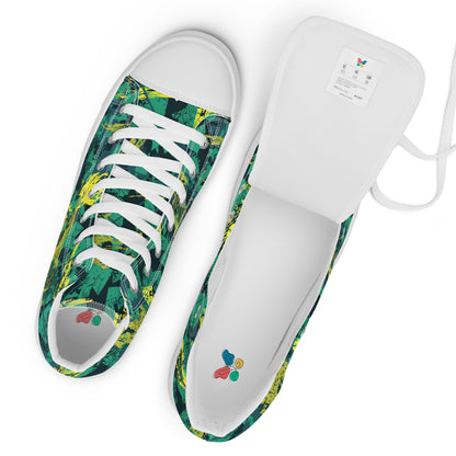 White green yellow jersey pattern Women’s high top canvas shoes