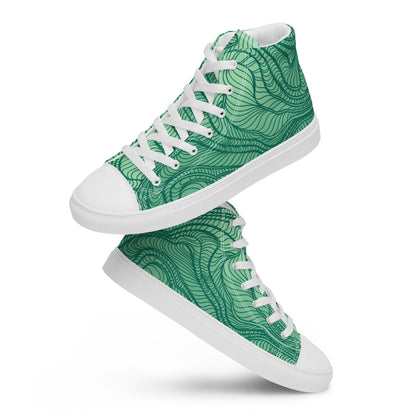 White waves pattern Women’s high top canvas shoes