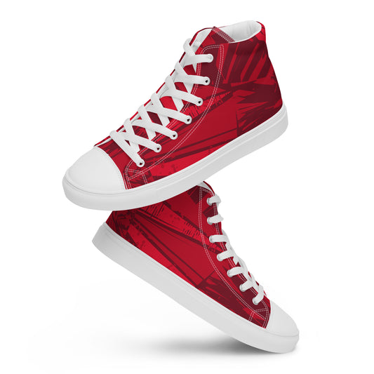 White Red jersey pattern Women’s high top canvas shoes