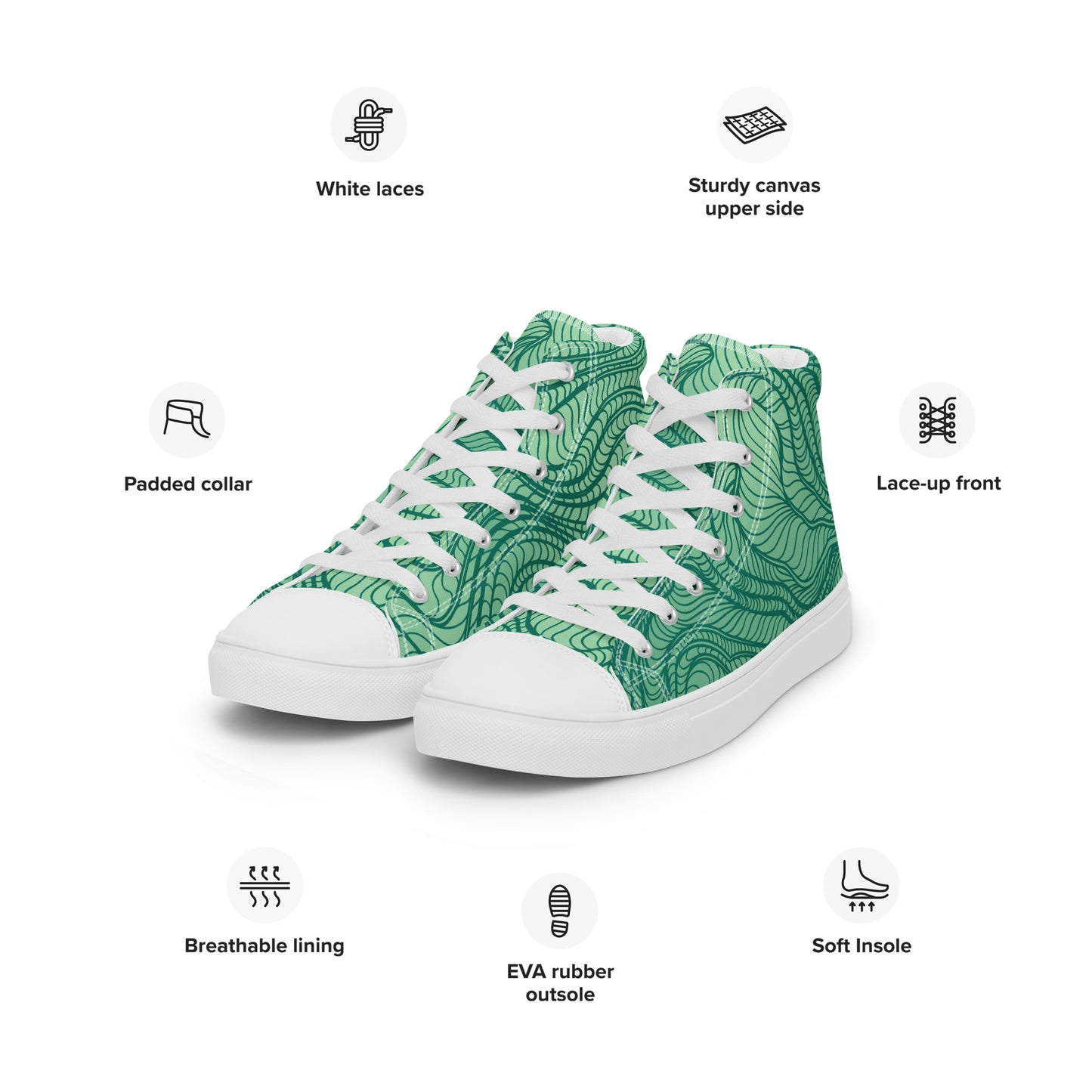 White waves pattern Women’s high top canvas shoes