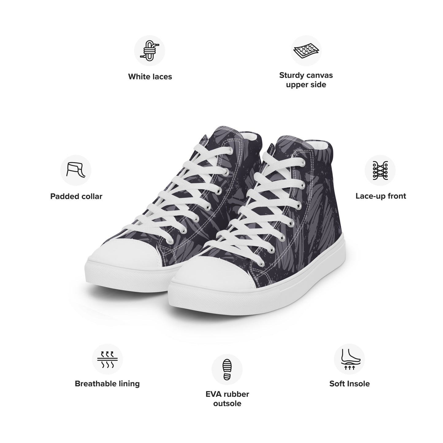 White Gray Veins Women’s high top canvas shoes