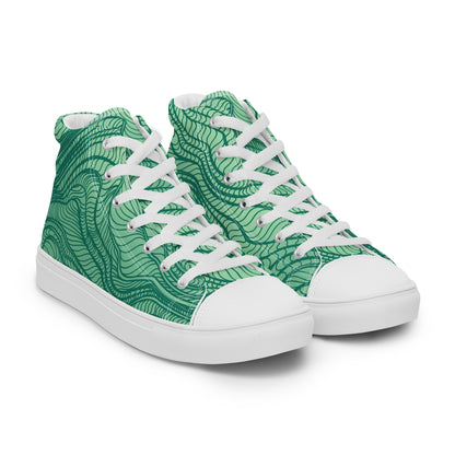 White waves pattern Women’s high top canvas shoes