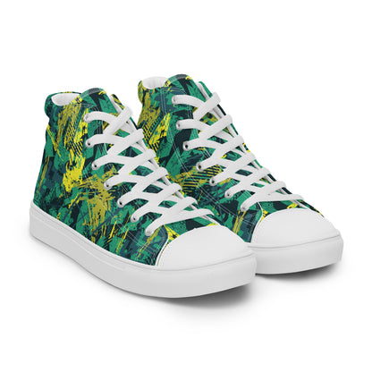 White green yellow jersey pattern Women’s high top canvas shoes