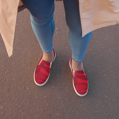 Red jersey pattern Women’s slip-on canvas shoes